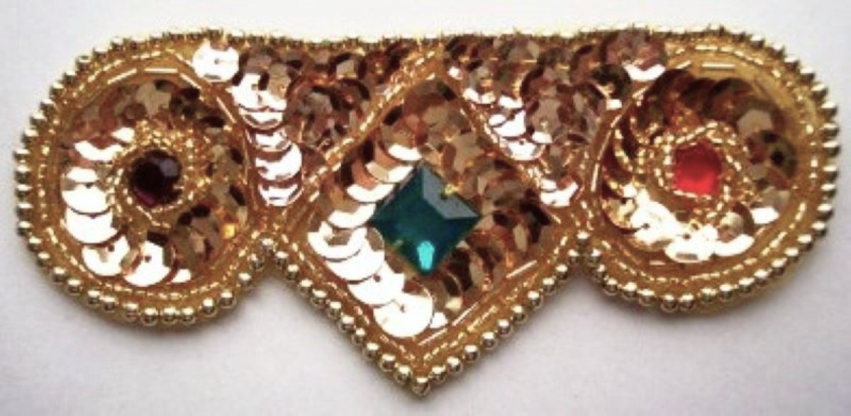 Gold Sequin/Bead 4 3/4" Jeweled Applique