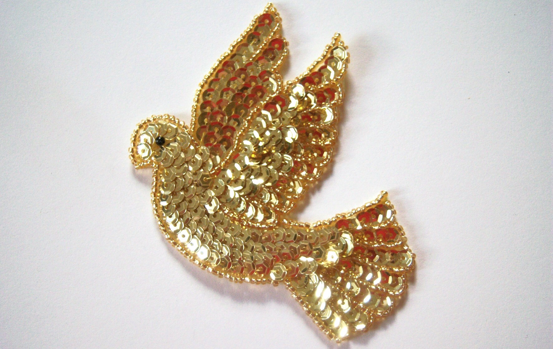 Gold Sequin/Bead Sew On Dove Applique