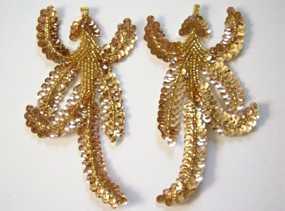 Gold Sequin/Bead 6 1/2" Sew On Pair