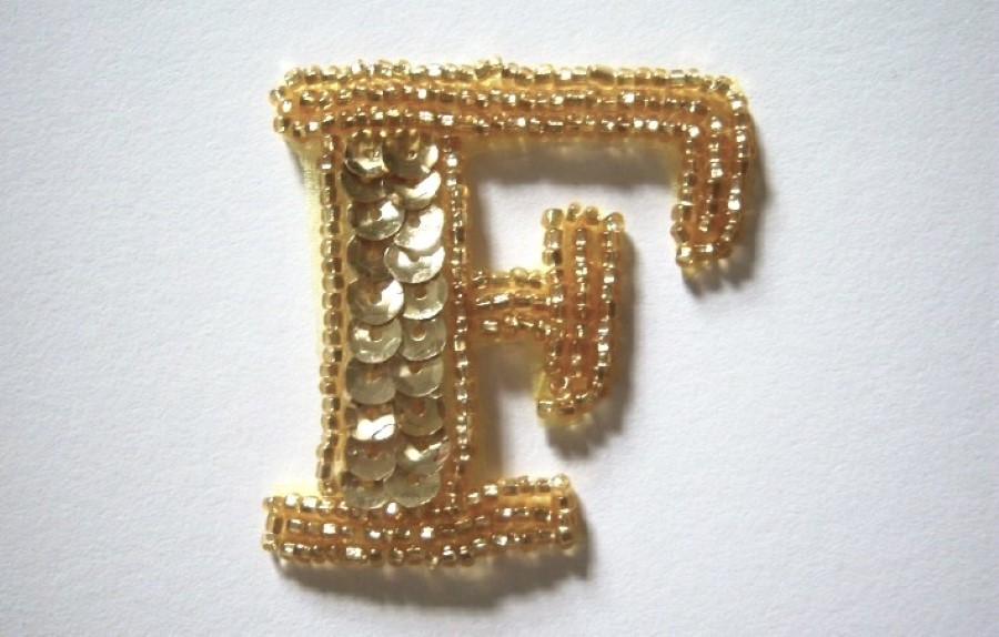 Gold Sequin/Bead Letter F Iron On