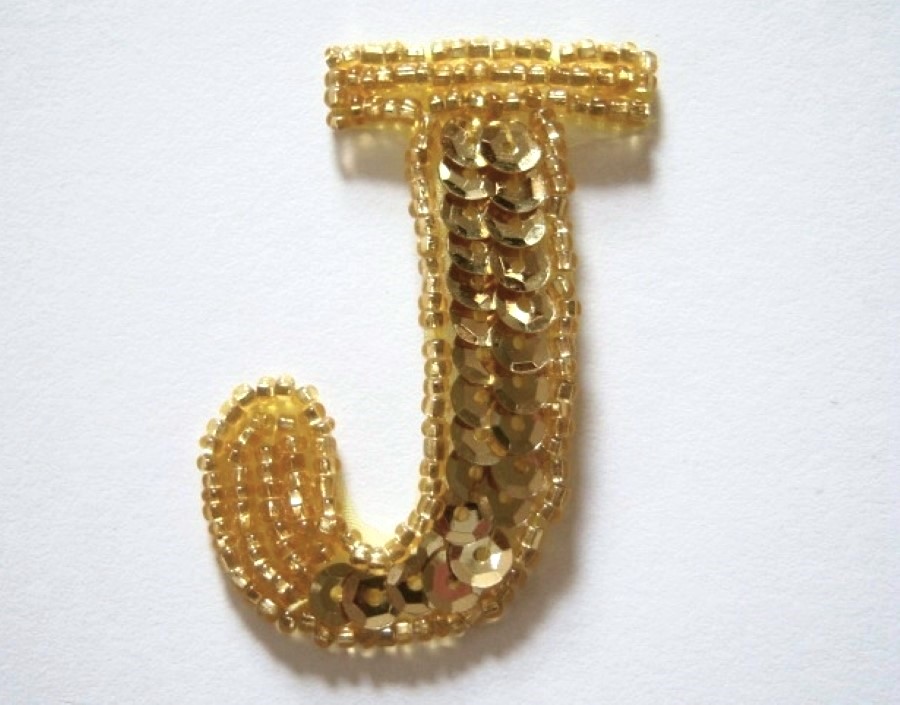 Gold Sequin/Bead Letter J Iron On