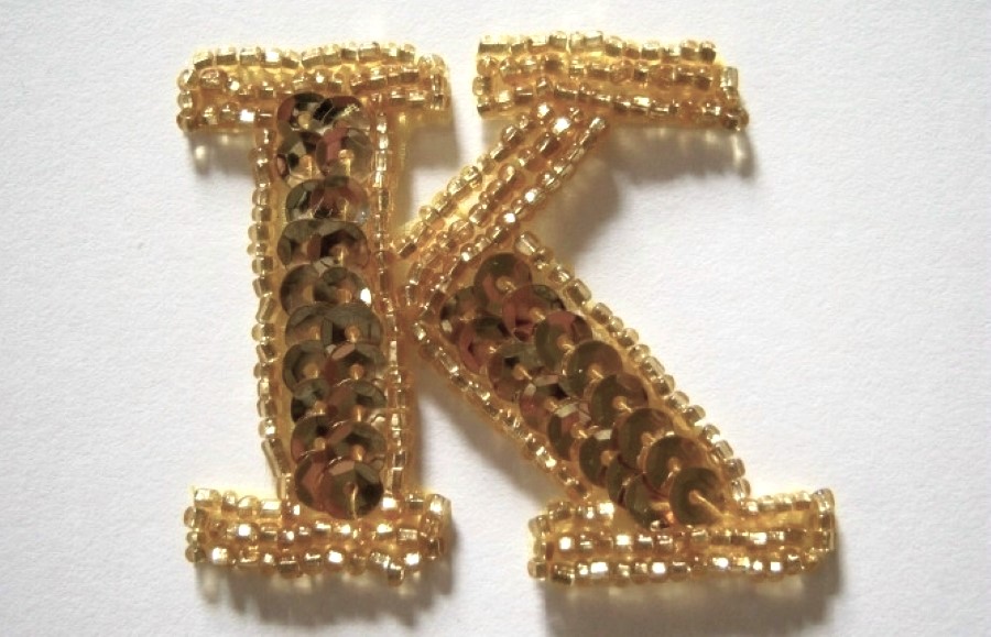 Gold Sequin/Bead Letter K Iron On