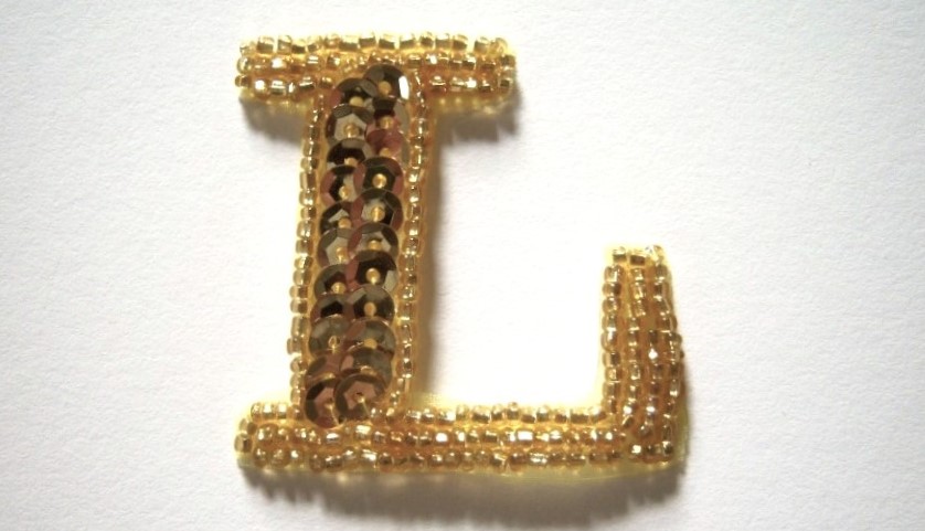 Gold Sequin/Bead Letter L Iron On
