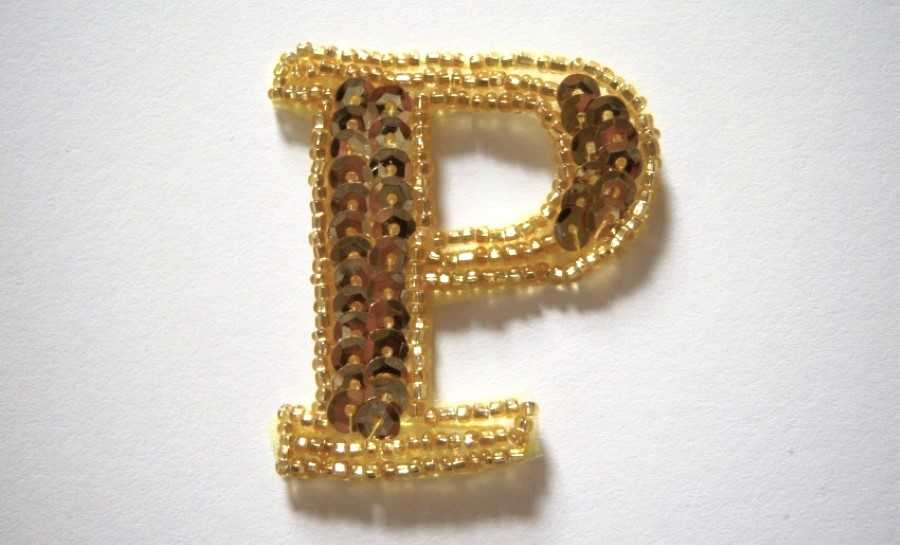 Gold Sequin/Bead Letter P Iron On
