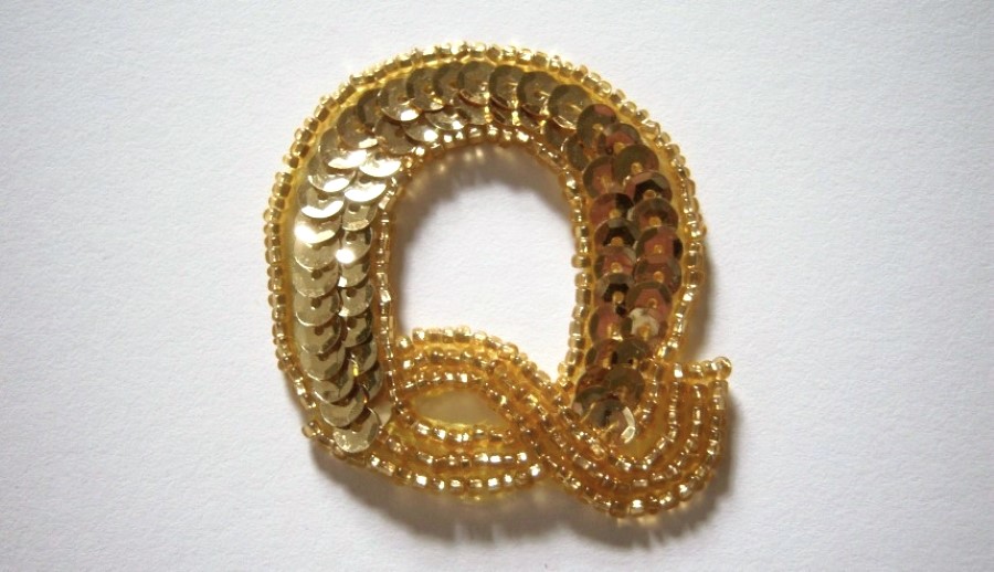 Gold Sequin/Bead Letter Q Iron On