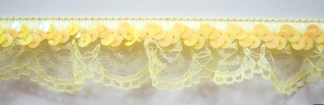 Yellow Sequin Stretch/Ruffled 1 1/4" Lace
