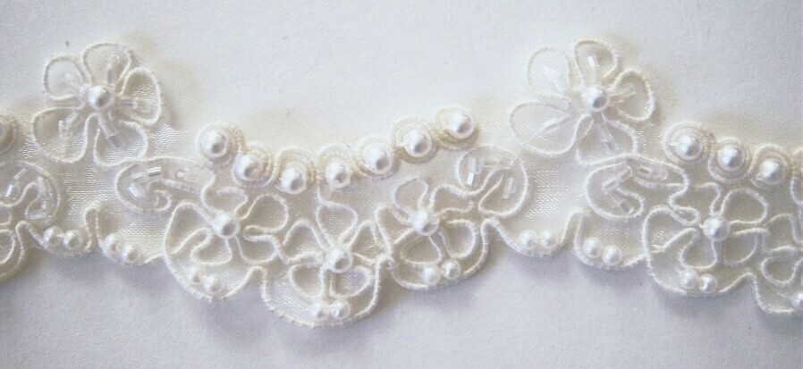 Ivory Pearls/Organza Scallop Lace