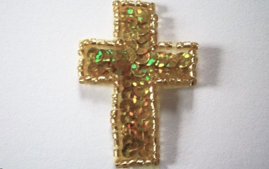 Gold Sequin/Bead 1 3/4" Cross