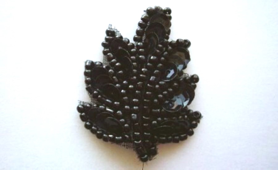 Black Leaf Sequin/Bead 1 5/8" Applique
