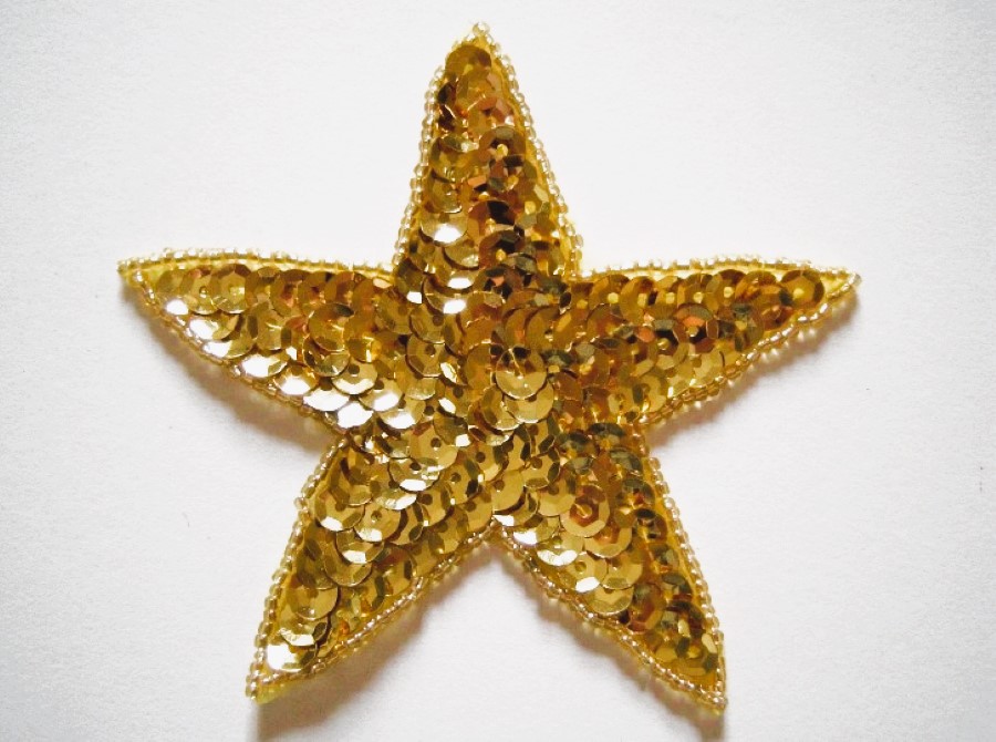 Gold Sequin/Bead 4" Star Applique