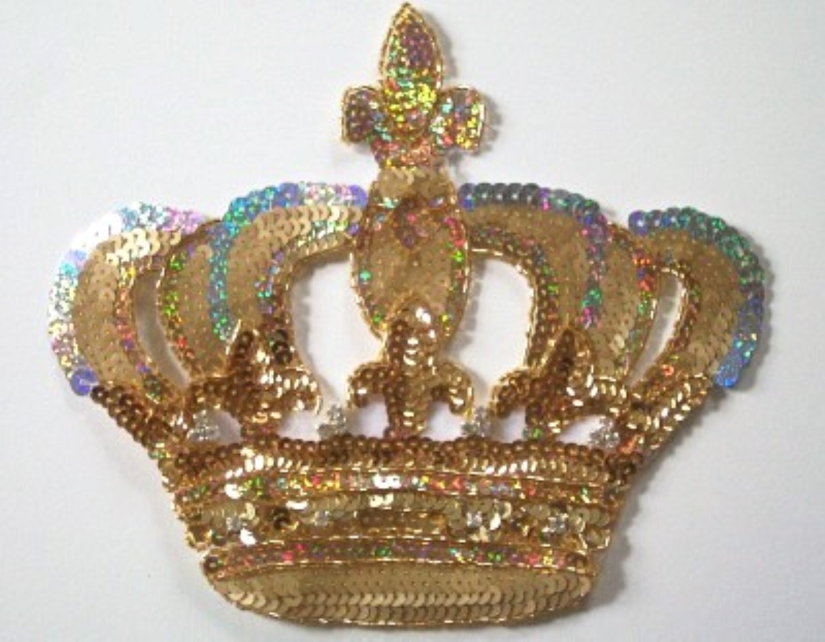 Gold Sequin/Bead Rhinestone Crown Applique