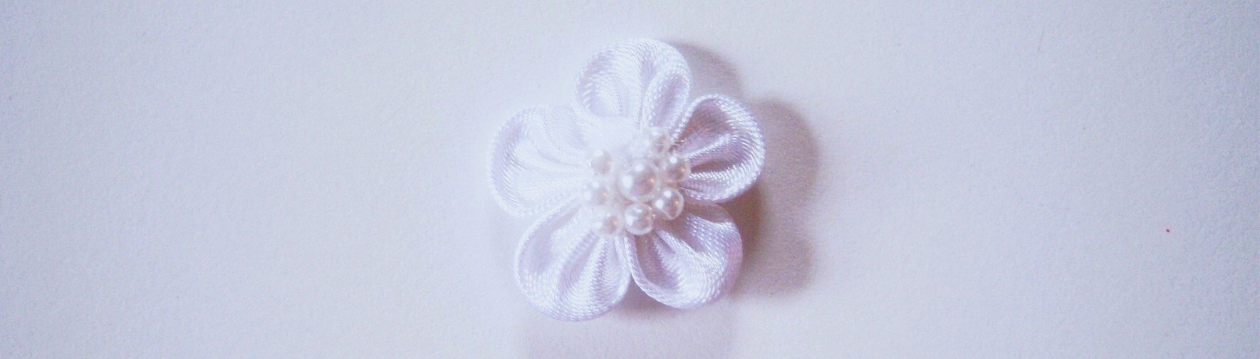White Satin/Pearls Center 1 1/4" Flower