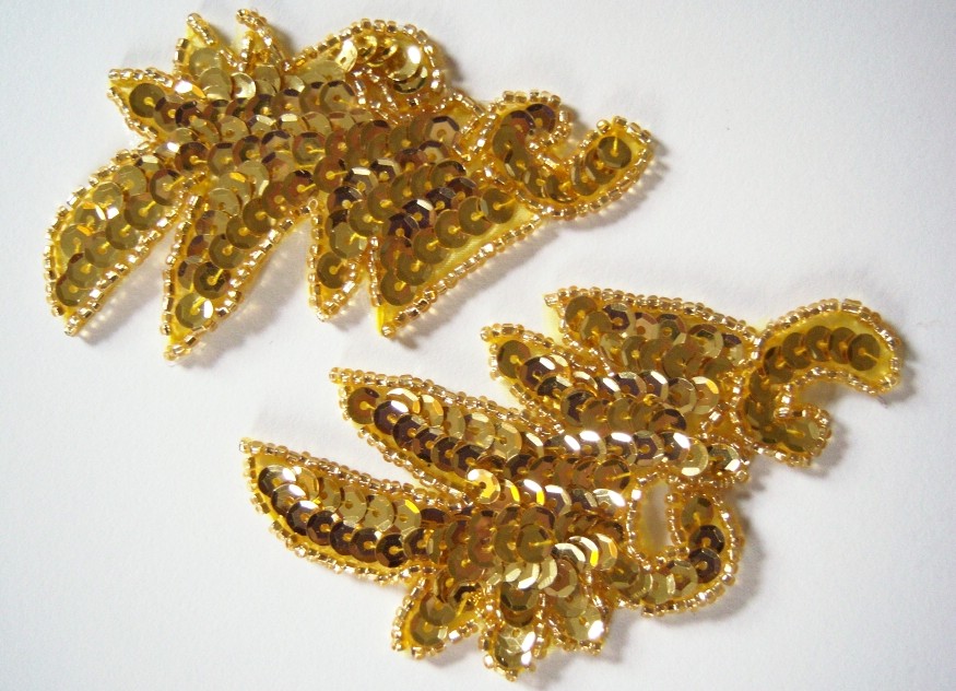 Gold Sequin/Bead 3 3/4" Iron On Pair