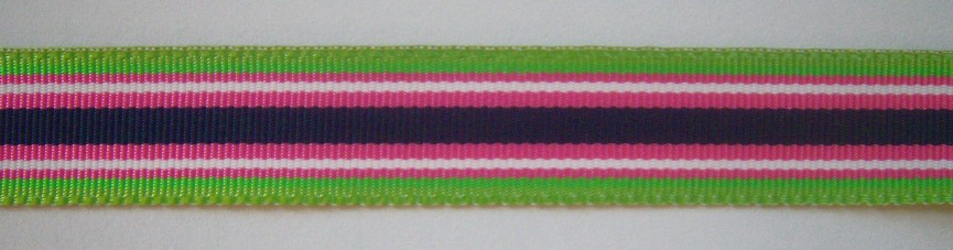 Lime/Pink/Navy Stripe Acetate Grosgrain Ribbon