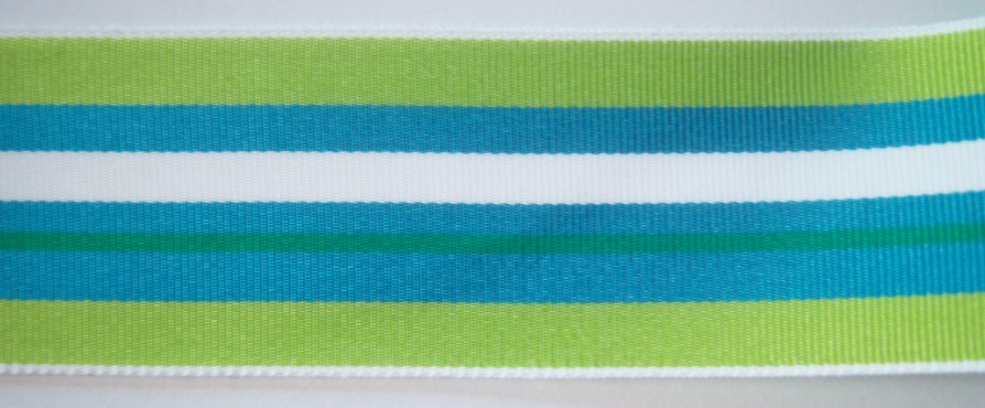 Spring Green/Blue Stripe 1 1/2" Grosgrain Ribbon
