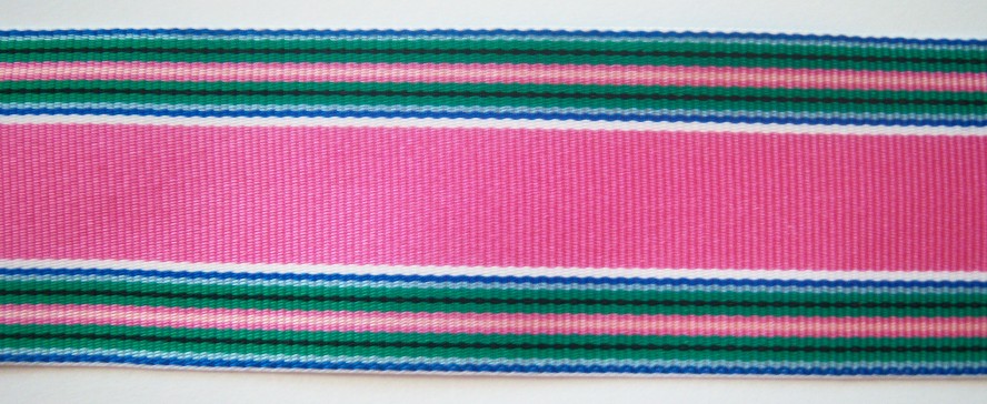 Fiesta Pink/Green Stripe 1 1/2" Grosgrain Ribbon