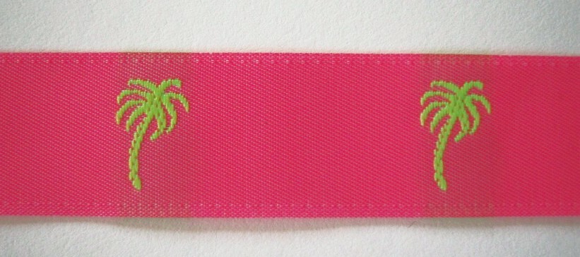 Pink/Neon Green Palm Trees 7/8" Ribbon