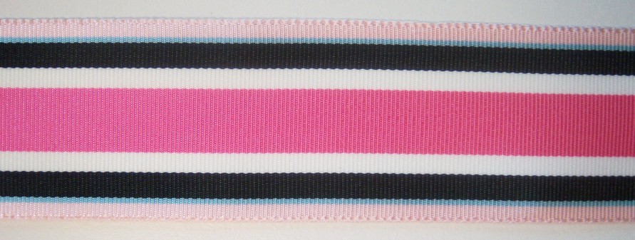 Fiesta Pink/Black Stripe 1 1/2" Grosgrain Ribbon