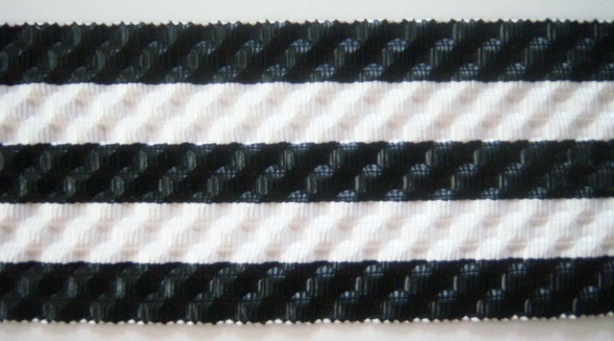 Off White/Navy Stripe 2" Ribbon