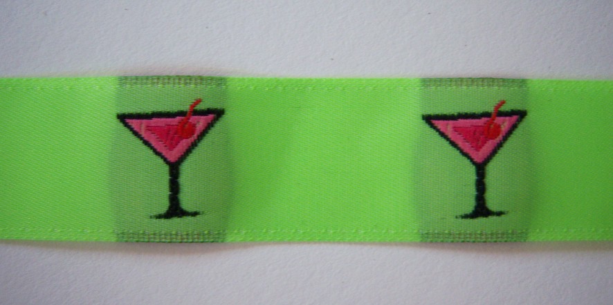 Neon Green with Pink/Black Martini Glass Ribbon