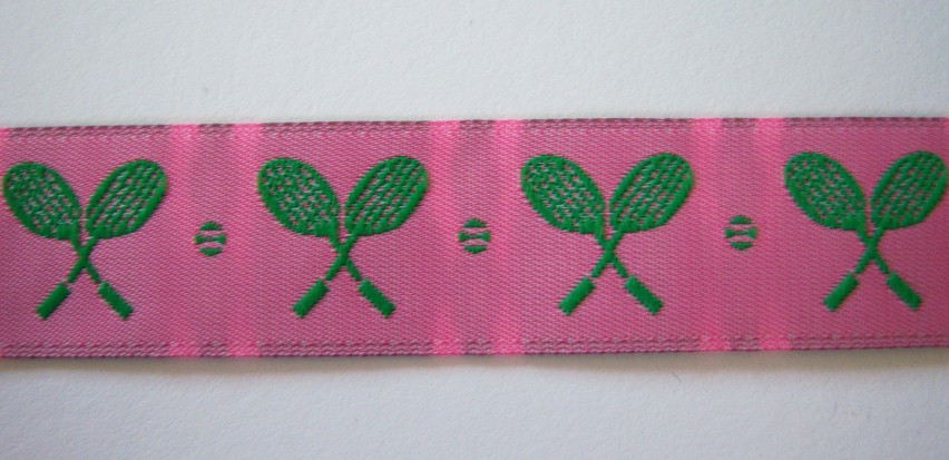Hot Pink/Green Tennis Rackets 7/8" Acetate Ribbon