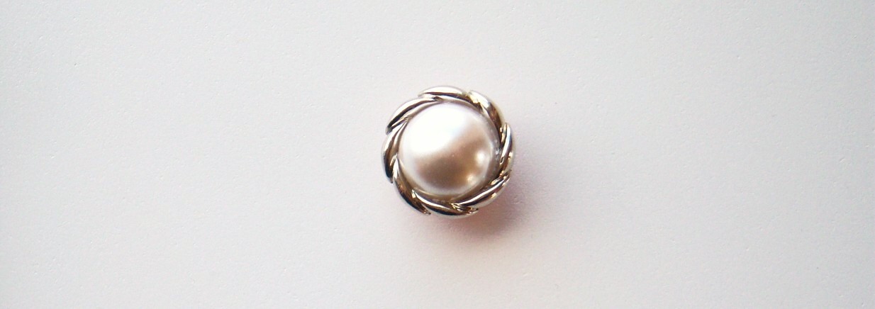 White Pearl/Silver Rim 5/8" Shank Button