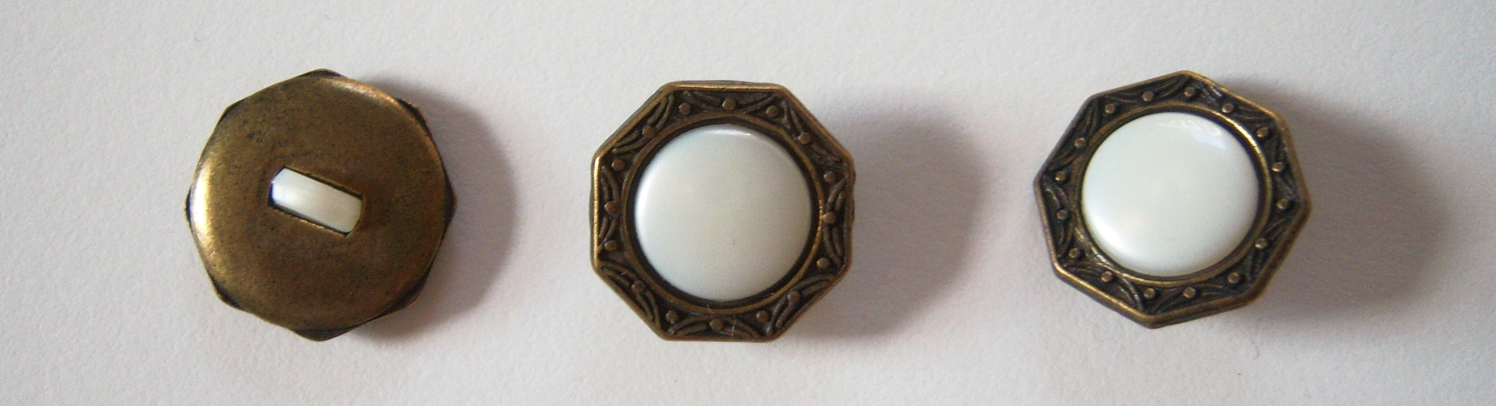 Brass Octagon/White Pearl 5/8" Shank Metal Button