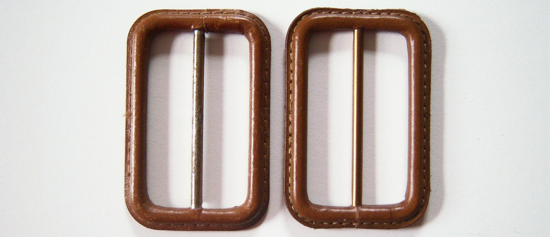 Brown 2" Bar Leather 1 3/4"x2 5/8" Two Buckle Set