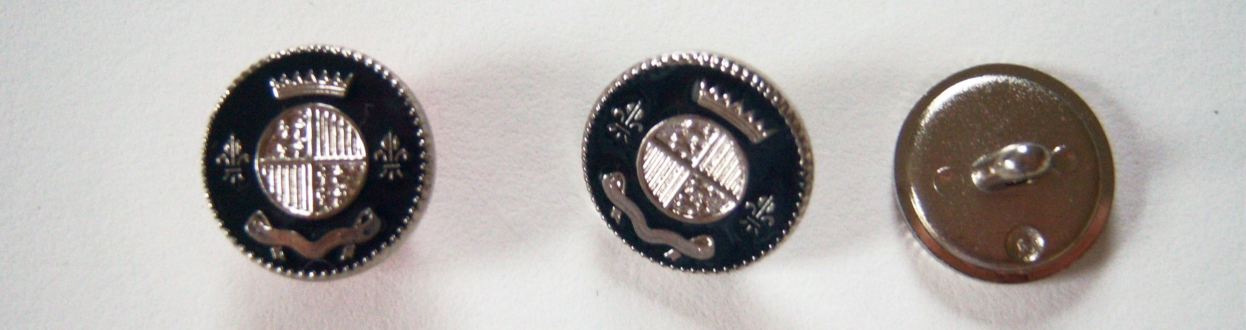 Black/Silver Crest 5/8" Shank Poly Button