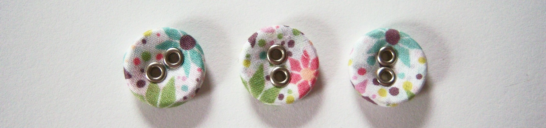 Floral Fabric/Silver 5/8" Metal 2 Hole Button