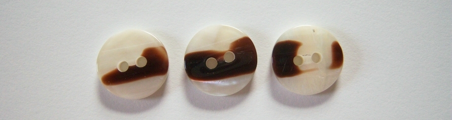 White/Brown 5/8" Pearlized 2 Hole Poly Button