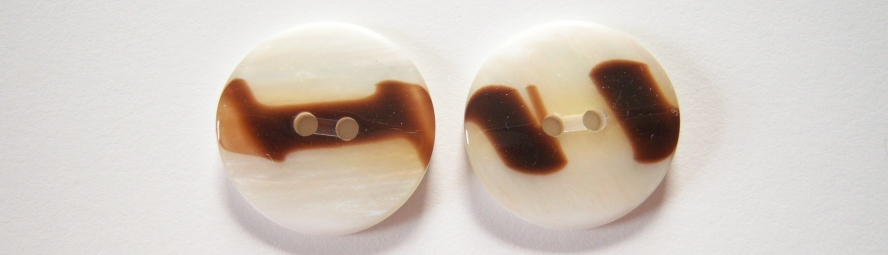 White/Brown 7/8" Pearlized 2 Hole Poly Button