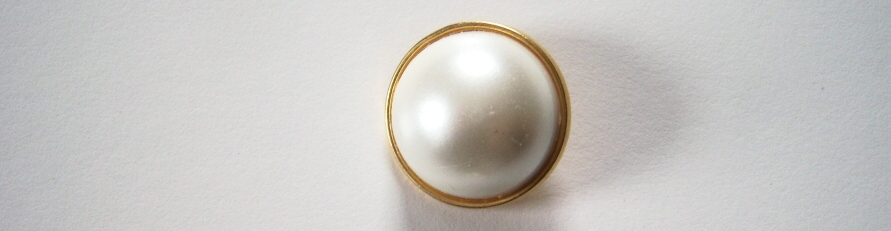 White Pearl/Gold 3/4" Metal Shank Button