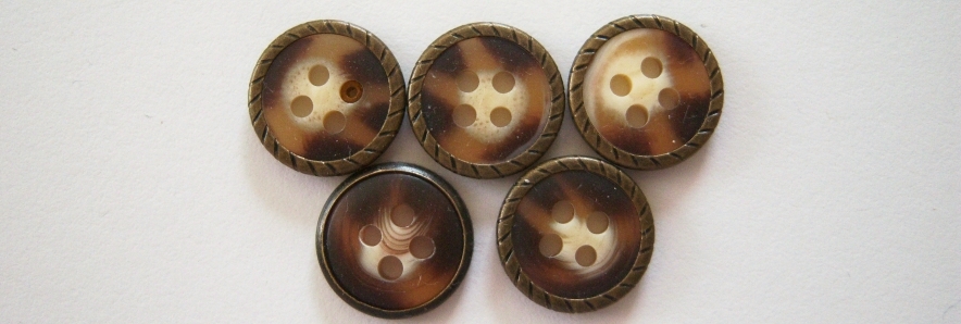 Brown Marbled/Metal 1/2" 4 Hole Button