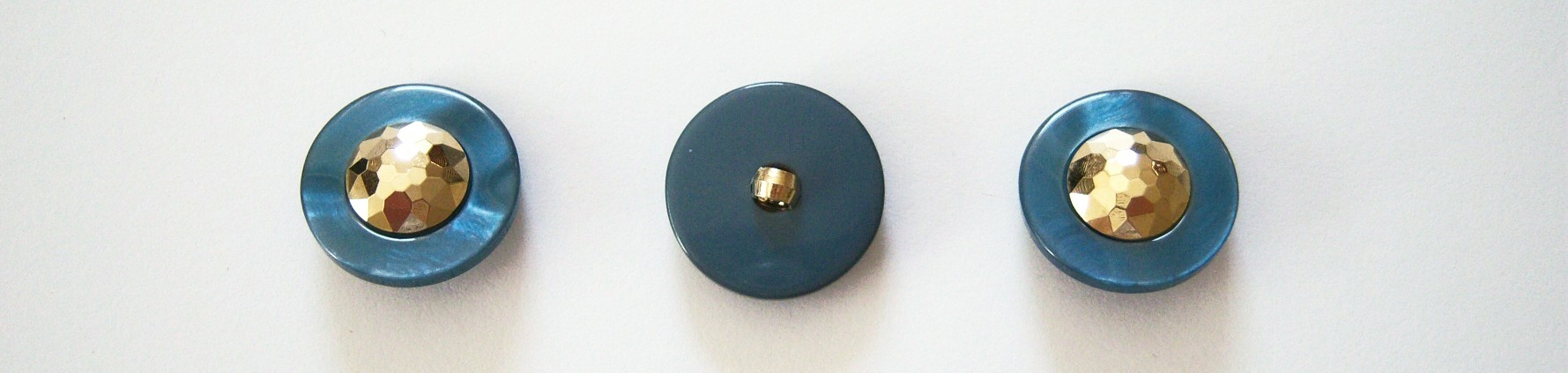 Teal/Gold Center Facets 7/8" Shank Poly Button
