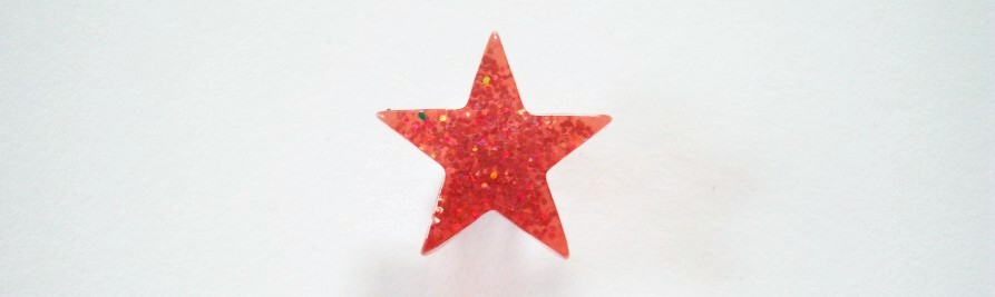 Red opaque glitter Star 3/4" with shank back nylon button.