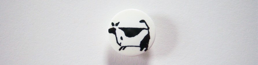 White round with black cow outline 3/4" shank back poly button.