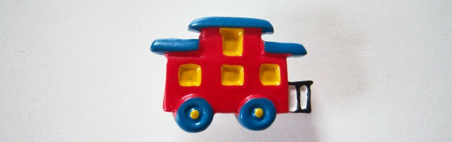 Red/Blue/Yellow Window Caboose 3/4" x 1" shank back poly button.