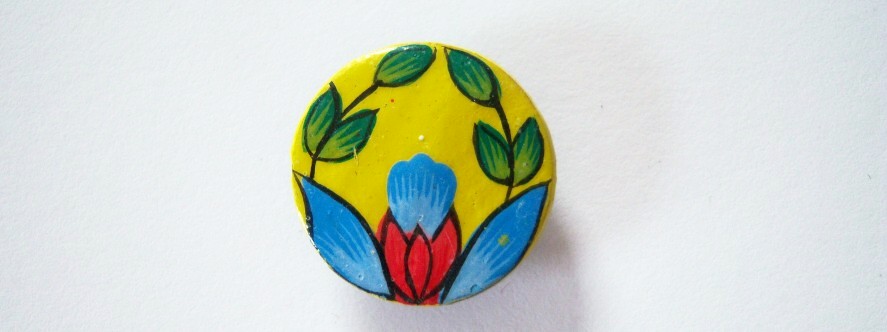 Round yellow, blue and green 1" with shank back painted wood button.