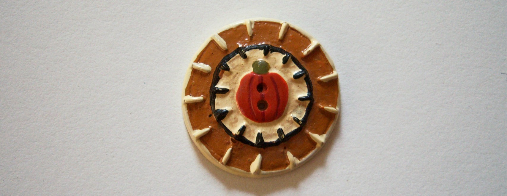 JHB round double border blanket stitched pumpkin center 7/8" 2 hole poly resin  button.