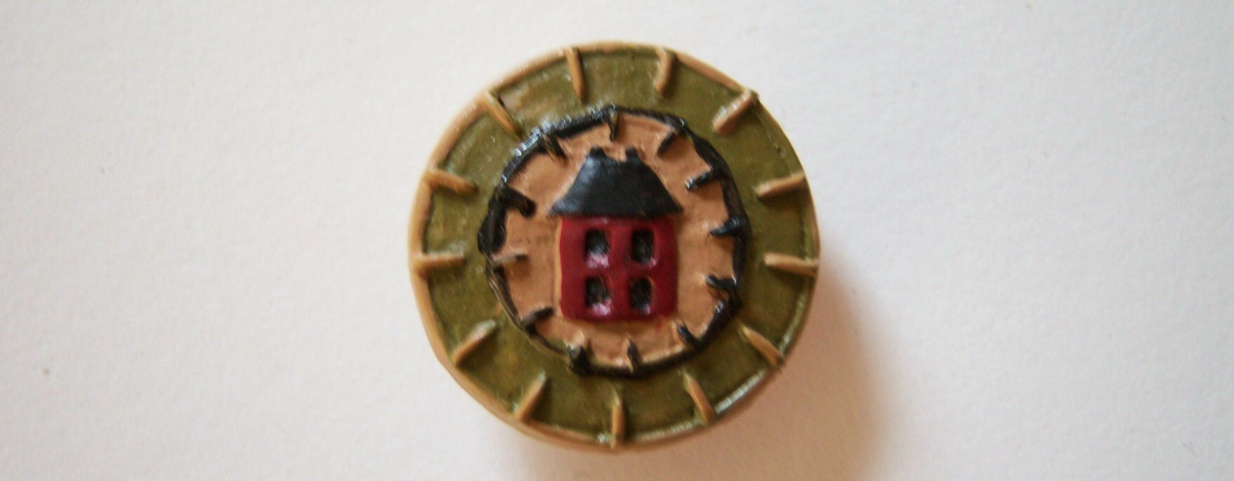 JHB round double border blanket stitched house in center 7/8" shank back poly resin  button.