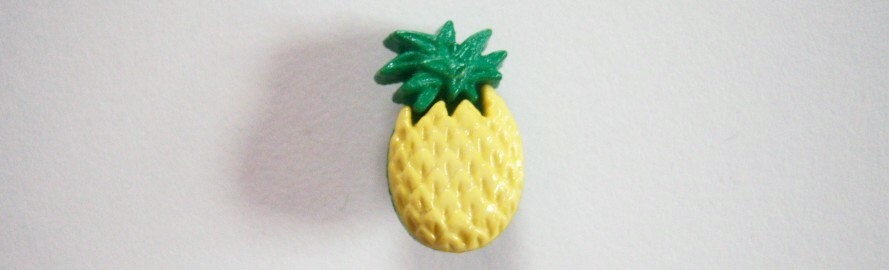 Yellow/green leaf topped scored pineapple 1/2" x 3/4" with green shank back nylon button.