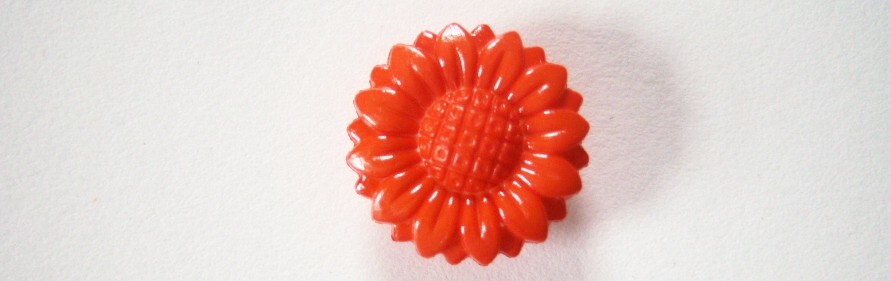 Solid orange flower 3/4" shank back shiny poly button.