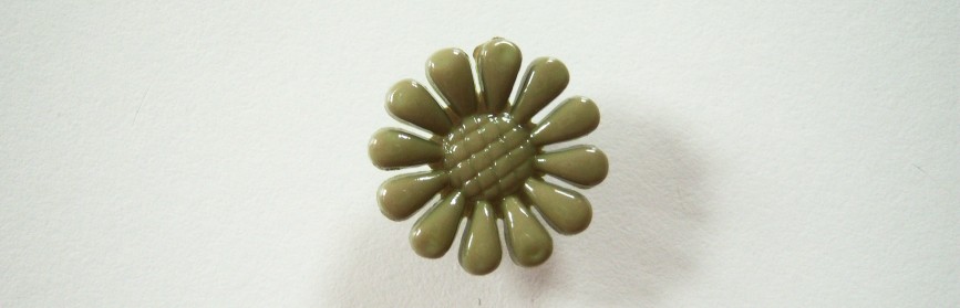 Solid olive flower 3/4" shank back shiny poly button.