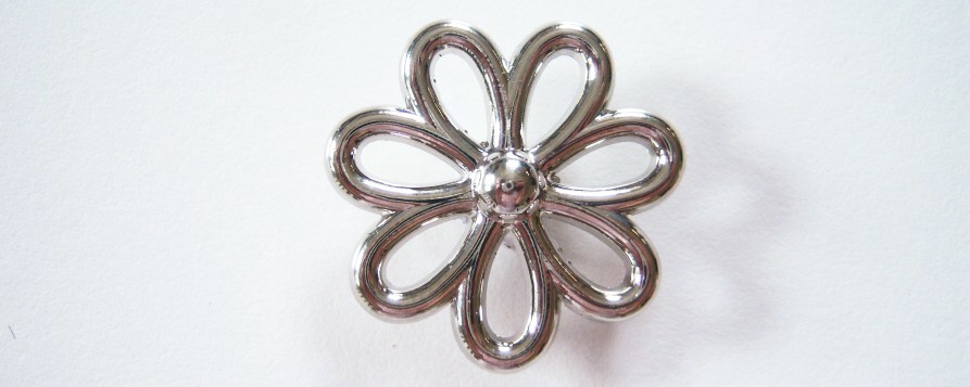 Silver metallic 7 open loop 1" daisy with shank back poly button.