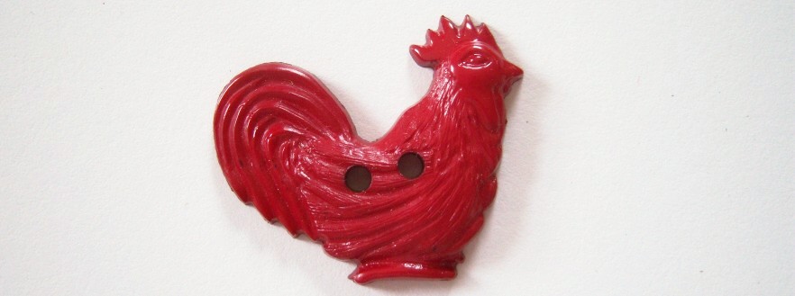 Solid red detailed rooster 1 1/4" 2 hole poly button.
