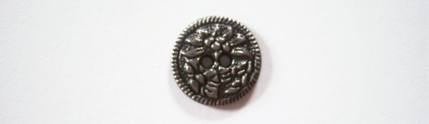 Raised Floral Metal Pewter and Black 5/8" 2 hole Button