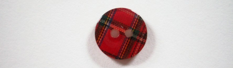 Clear on Red Plaid 2 hole 9/16" Poly Button