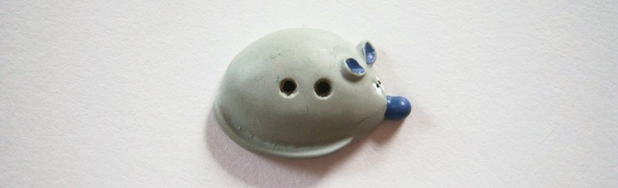 Grey and blue ear and nose mouse 3/4" 2 hole poly resin button.