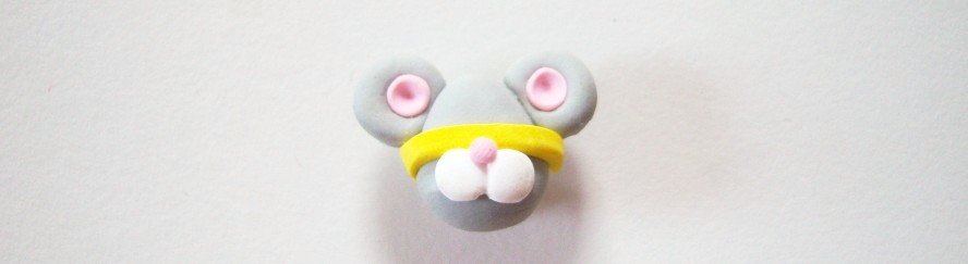 JHB Grey/White muzzle, pink nose and inner ears mouse with yellow headband covering eyes 5/8" 3/4" with shank back nylon button.